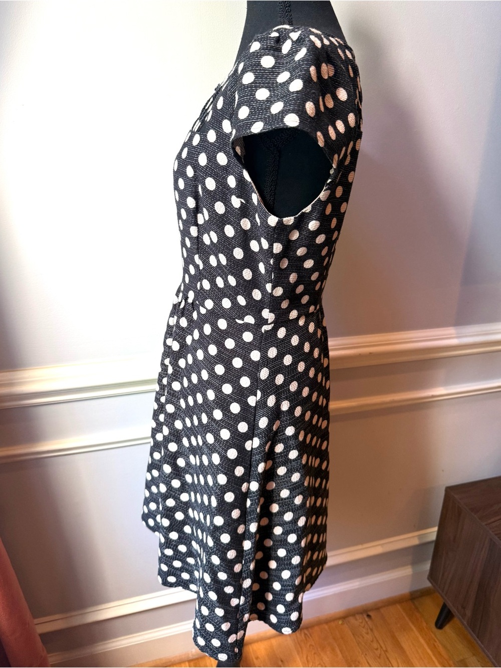 Maeve Anthropologie Polka Dot Fit & Flare Dress Lattice Cutout Detail Size 4 - Picture 7 of 12